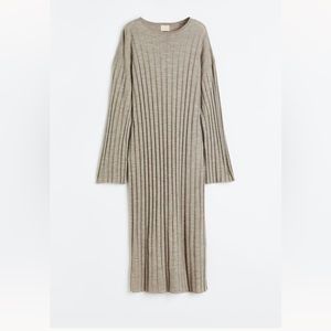 H&M Long Sleeve Ribbed Dress - Beige